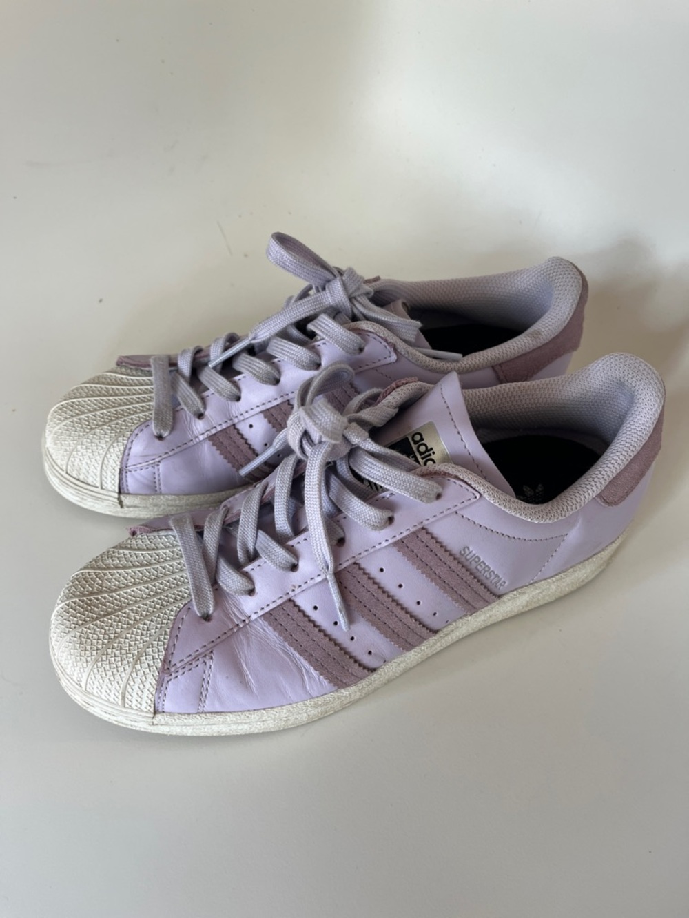 adidas Lilac/Pastel Purple Leather Superstar Shell-Toe Sneakers